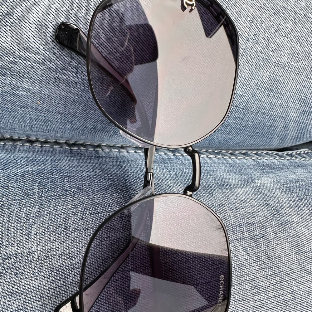 CHANEL Black Hexagonal Sunglasses
